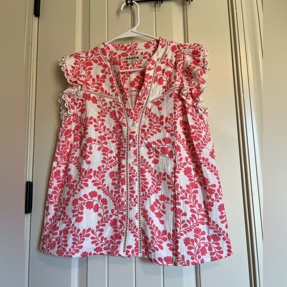 BODEN Sleeveless Double Cloth Top Azalea Pink Vine Silhouette US 6/UK 10 - Picture 3 of 10